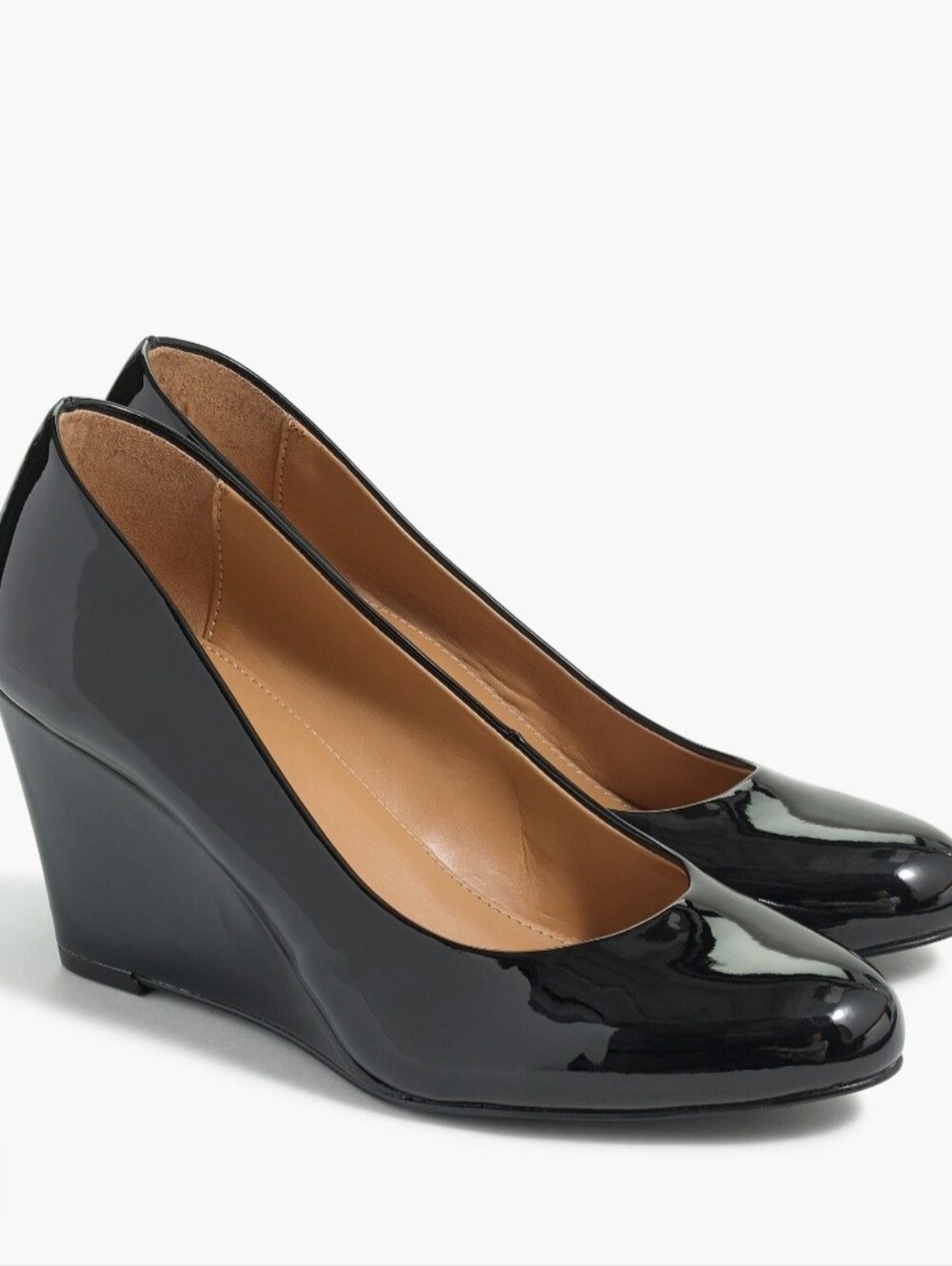J.Crew Black Patent Leather Wedge Heels Pumps Size 7 Preppy Chic Academia Retro